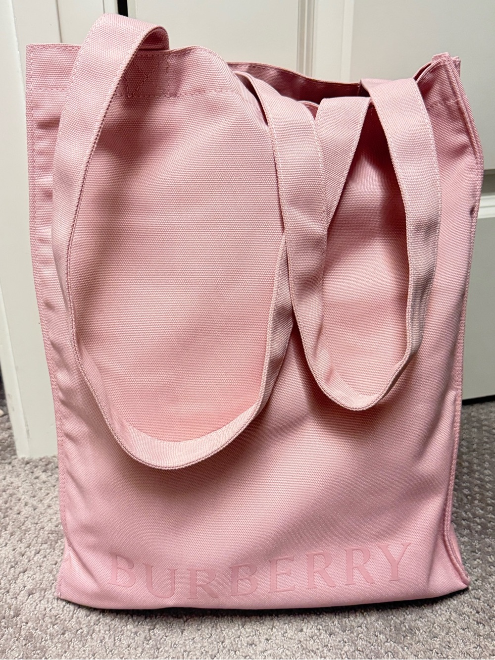 Burberry Pink Canvas Tote with Embossed Logo